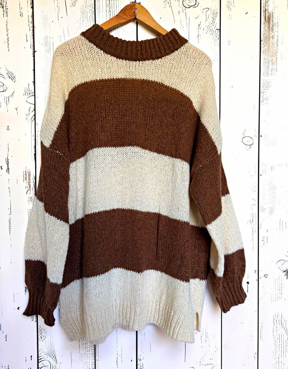 Altar'd State Women's Fuzzy Knit Pullover Sweater Striped Oversized Size M